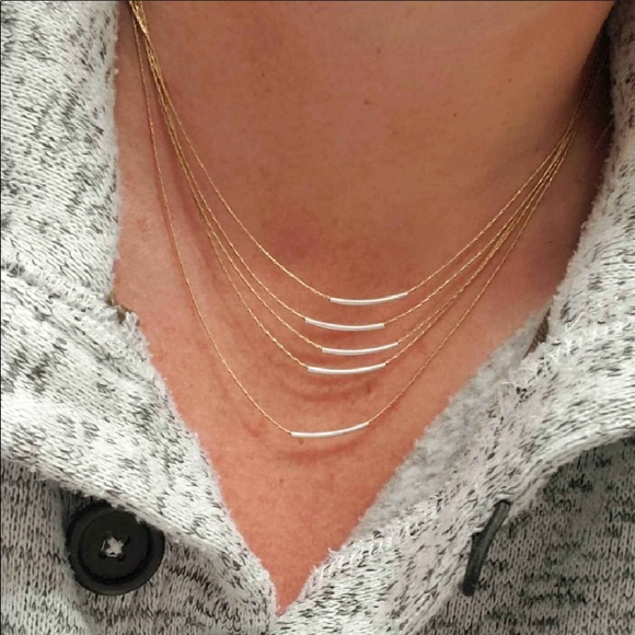 Universal Thread Layered Chain Tube Necklace Gold  Silver NWT - Picture 4 of 7